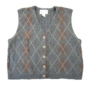 Vtg Christopher & Banks Argyle Sweater Vest M Gray‎ V-Neck Wool Academia Grandma